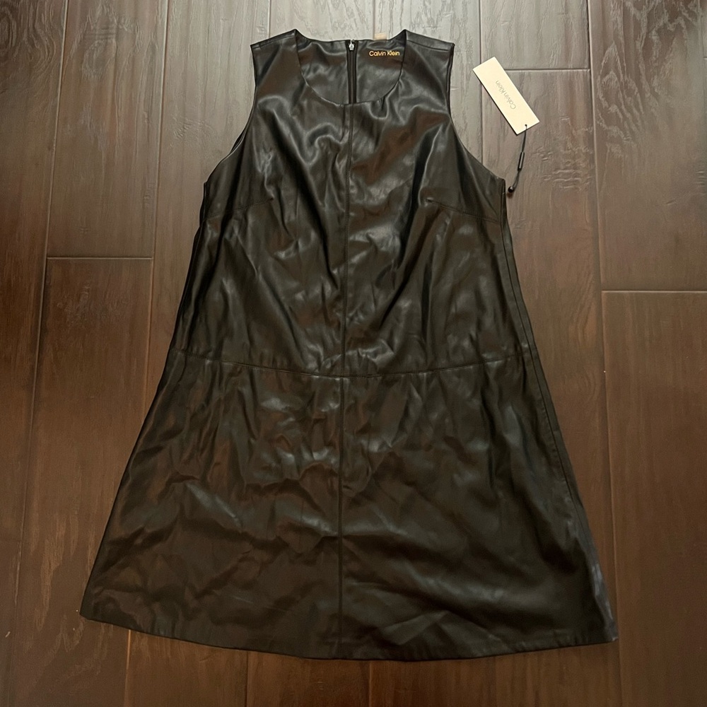 Calvin Klein Sleeveless Leather Shift Dress